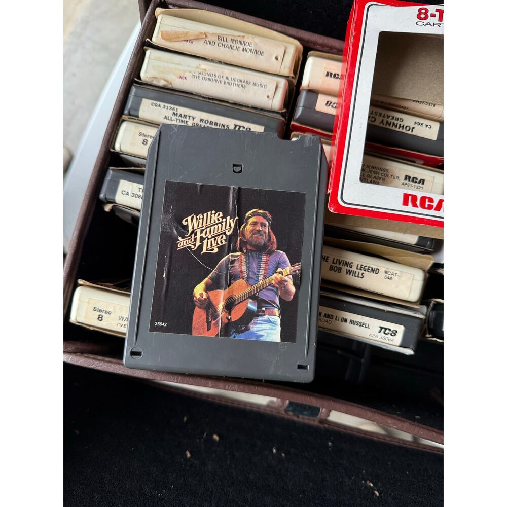 Vintage Leather 8 Track case with 17 cassettes
